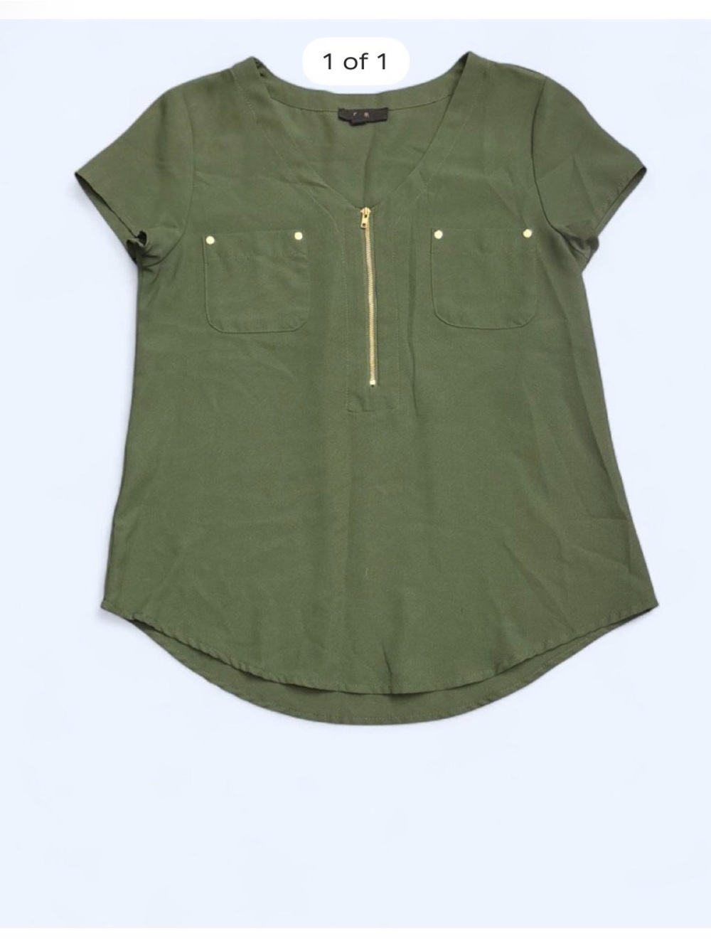 Olive Green V-Neck Zip Pocket Women's Top